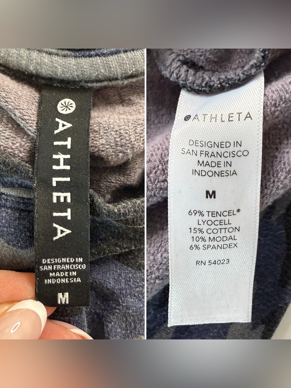 Athleta Blue Camo Soft Fleece Crewneck Sweatshirt M - Picture 6 of 10